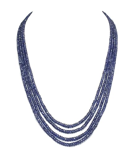 Rajasthan Gems Halskette mit Saphir-Perlen, natürliche Halskette, 4-reihig, Edelstein, handgefertigt, Geschenk für Damen, D385, Einstellbar, Edelstein, Saphir von Rajasthan Gems
