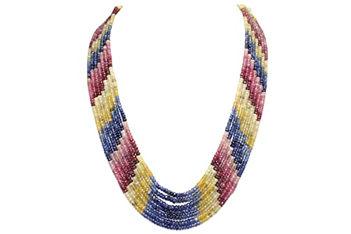 Rajasthan Gems Halskette mit facettierten Perlen, natürlich, mehrfarbig, Saphir, 7 Linien, 567 Karat, P 543, Stein, Saphir von Rajasthan Gems