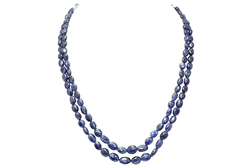 Rajasthan Gems Halskette mit ovalen Perlen und blauen Saphiren, 2 Linien, 280 Karat, Blau, Saphir von Rajasthan Gems