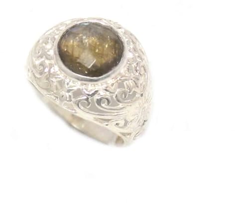 Rajasthan Gems Ring aus 925er Sterlingsilber, natürlicher Labradorit, filigran, handgefertigt, E212, Silber, Labradorit von Rajasthan Gems