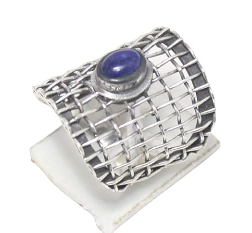 Rajasthan Gems Ring aus 925er Sterlingsilber, natürlicher Lapislazuli-Edelstein, graviert, handgefertigt, E202, Silber, Lapislazuli von Rajasthan Gems