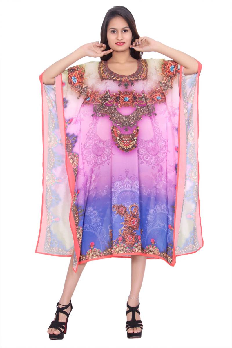Digital Print Kaftan Kleid Mehrfarbig Polyester Seide Loungewear von RajasthaniDresses