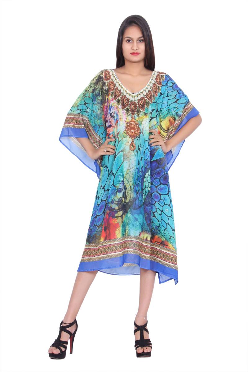 Digital Print Kaftan Kleid Polyester Seide Kimono Robe von RajasthaniDresses