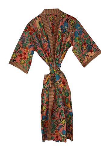 Rajbhoomi Bademäntel für Damen und Herren, 100 % indische Baumwolle, leichter Sommer-Kimono-Bademantel, biologisch angebaut, ethisch hergestellt Gr. XXL, pfirsich von RAJBHOOMI HANDICRAFTS