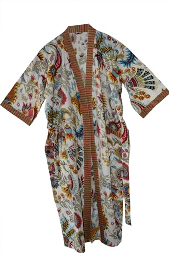 RAJBHOOMI HANDICRAFTS Damen-Kimono-Robe aus Baumwolle – stilvolle Kleider, Jacken Morgenmantel Herren- und Damen-Stranddecke Kimono in Übergröße von RAJBHOOMI HANDICRAFTS