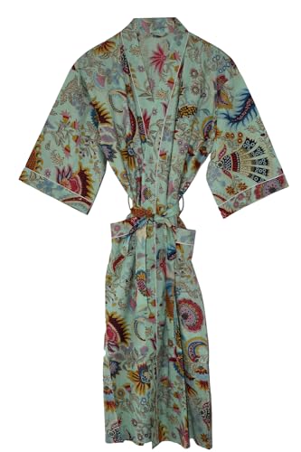 Rajbhoomi Bademäntel für Damen und Herren, 100 % indische Baumwolle, leichter Sommer-Kimono-Bademantel, biologisch angebaut, ethisch hergestellt von RAJBHOOMI HANDICRAFTS