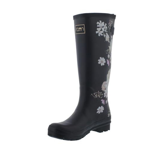 Rajn Gummistiefel, Blossom High-Boot, Black Multi, Naturkautschuk UZW064, Größe 40 von Rajn