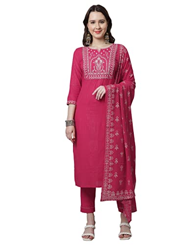 Rajnandini Damen Kurta-Set aus reiner Baumwolle mit Dupatta (JOPLVL299B-P), Rot/Ausflug, einfarbig (Getaway Solids), XX-Large von Rajnandini