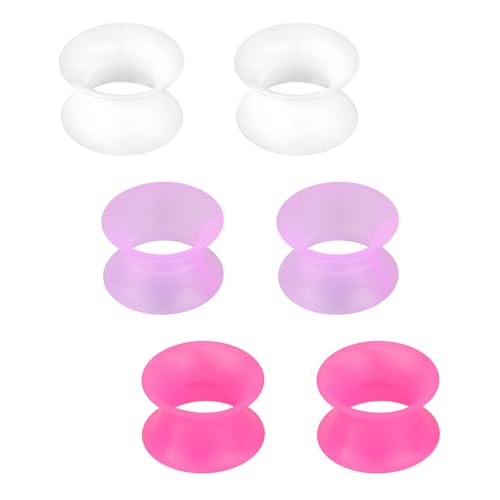 3 Paar Silikon Tunnel 5mm Extra Weich und Flexibel Flesh Tunnel Ohr Plug Expander Hider Piercing Schmuck für Frauen und Männer Weiß Violett Rosarot von Rajnard
