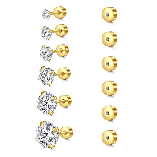 Rajnard Gold Ohrstecker Hypoallergen Ohrringe Chirurgenstahl Cubic Zirkonia Helix Tragus Conch Piercing Modeschmuck für Frauen Damen und Mädchen von Rajnard