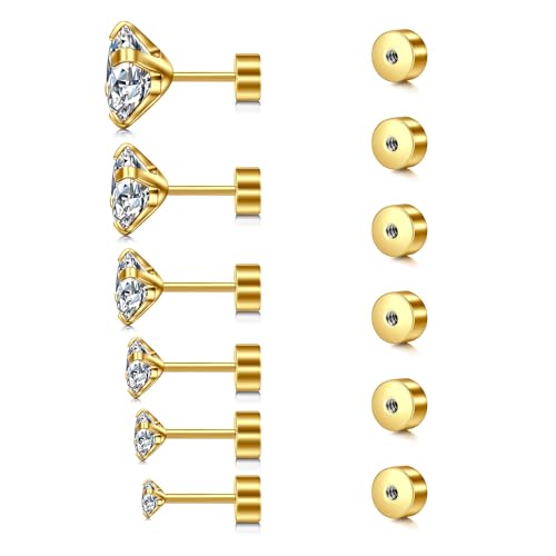 Rajnard Gold Ohrstecker Hypoallergen Ohrringe Chirurgenstahl Cubic Zirkonia Helix Tragus Conch Piercing Modeschmuck für Frauen Damen und Mädchen von Rajnard