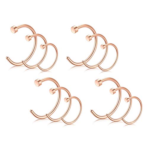 Rajnard 12er Nasenpiercing Nasenringe 18G/20G 6/8/10mm Chirurgenstahl Rosegold Fake Nasenring Nase Piercing Hoop Ring Schmuck Frauen Männer von Rajnard