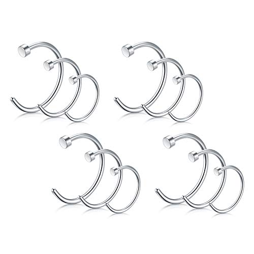 Rajnard 12er Nasenpiercing Nasenringe 18G/20G 6/8/10mm Chirurgenstahl Silber Fake Nasenring Nase Piercing Hoop Ring Schmuck Frauen Männer von Rajnard
