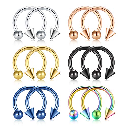 Rajnard 12er Nasenpiercing Septum Piercing 16G 10mm Hufeisenring aus Chirurgenstahl Kugel Spitz Nasenringe Lippe Tragus Helix Piercing schmuck Frauen Männer von Rajnard