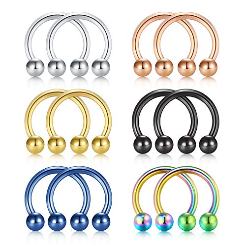 Rajnard 12er Nasenringe Septum Piercing 16G 6mm Hufeisenring aus Chirurgenstahl Nasenpiercing Lippe Tragus Helix Piercing schmuck Frauen Männer von Rajnard