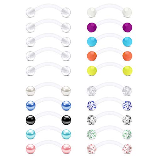 Rajnard 14G Augenbrauenstange Bauchpiercing 10mm Flexible Acylic Pearl Glitter Ball Fluoreszierende Kugel Snake Eyes Zungenringe Retainer Nippelring Piercing Schmuck für Frauen von Rajnard