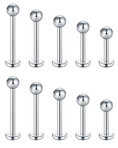 Rajnard 16G Chirurgenstahl Lippenpiercing Stud Silber klassisch Labret Cartilage Tragus Helix Ohrringe Piercing 6/8/10/12/14mm Außengewinde Piercing Schmuck für Frauen Männer von Rajnard