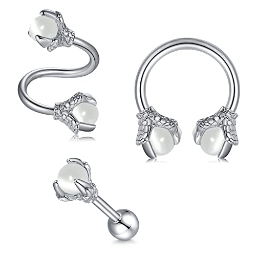 Rajnard 16G Helix Tragus Piercing Ohrring Knorpel Ohrringe Chirurgenstahl Drachenklaue mit Stein Schmetterling Piercing Schmuck für Frauen Männer 3Pcs von Rajnard