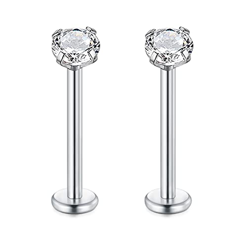 Rajnard 16G Lippenpiercing Stud Silber Chirurgenstahl 14mm Labret Wange Zunge Helix Knorpel Tragus Ohrringe Ohrstecker Body Piercings Schmuck mit 4mm Zirkon für Frauen Männer von Rajnard