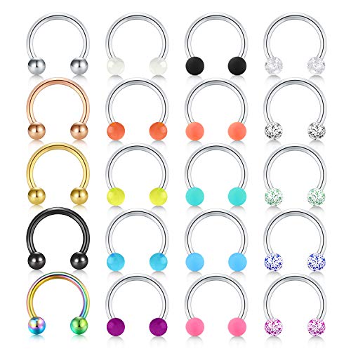 Rajnard 20er Septum Piercing Nasenpiercing 16G 8mm Hufeisenring aus Chirurgenstahl mit Kugel Kreativer Ball Nasenringe Lippe Tragus Helix Piercing schmuck Frauen Männer von Rajnard