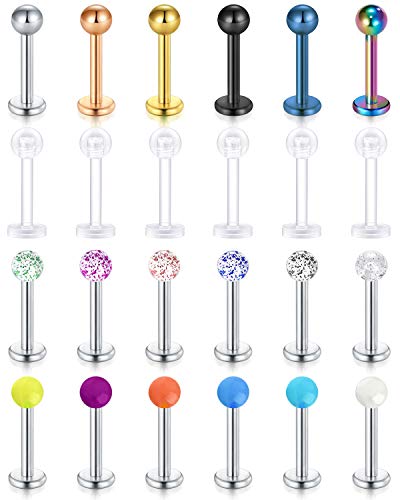 Rajnard 24Pcs Lippenpiercing 16G Chirurgischer Stahl Labret Ohrstecker Monroe Piercing Schmuck für Frauen Männer Tragus Helix Ohrringe Hanteln 8mm von Rajnard