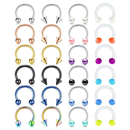 Rajnard 24er Septum Piercing Septum Ring 16G 10mm Hufeisenring aus Chirurgenstahl Perle Nasenpiercing Nasenringe Lippe Tragus Helix Piercing schmuck Frauen Männer von Rajnard