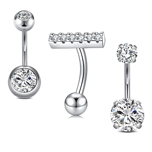 Rajnard Bauchnabelpiercing 14G 10mm Chirurgenstahl Piercing Bauch mit CZ Bauchnabel Piercing Bauchnablering Piercing Schmuck für Damen Silber von Rajnard