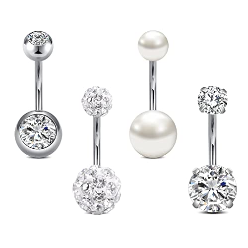 Rajnard Bauchnabelpiercing 14G 10mm Piercing Bauchnabel Chirurgenstahl CZ Perle Diamant Bauchpiercing Nabelpiercing Piercing Schmuck für Damen Herren von Rajnard
