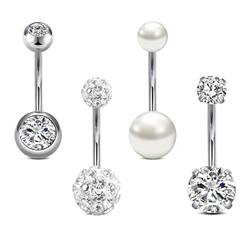 Rajnard Bauchnabelpiercing 14G 12mm Piercing Bauchnabel Chirurgenstahl CZ Perle Diamant Bauchpiercing Nabelpiercing Piercing Schmuck für Damen Herren von Rajnard
