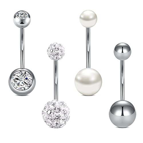 Rajnard Bauchnabelpiercing 14G 14mm Piercing Bauchnabel Chirurgenstahl CZ Perle Diamant Bauchpiercing Nabelpiercing Piercing Schmuck für Damen Herren von Rajnard