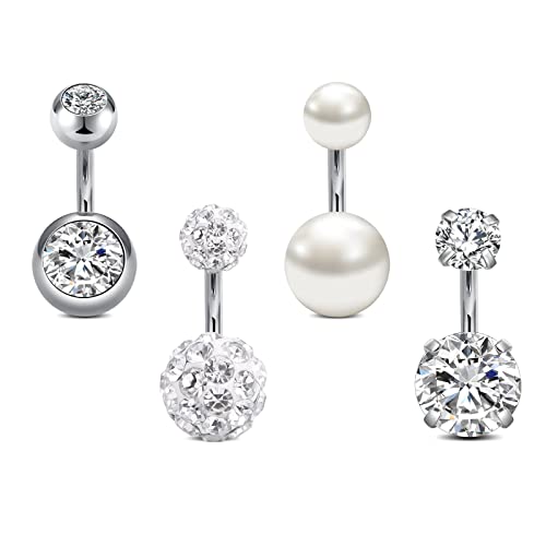 Rajnard Bauchnabelpiercing 14G 6mm Piercing Bauchnabel Chirurgenstahl CZ Perle Diamant Bauchpiercing Nabelpiercing Piercing Schmuck für Damen Herren von Rajnard