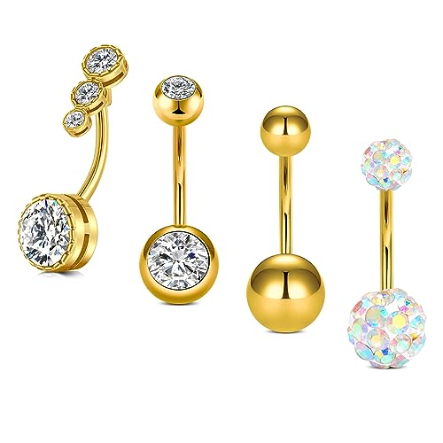 Rajnard Bauchnabelpiercing 14G Baumelnd Bauchnabel Banane Barbell 12mm Chirurgenstahl baumelnden Bauchnabel Ringe Silber Gold Blume Schmetterling Herz Nabel Piercing Schmuck für Frauen von Rajnard