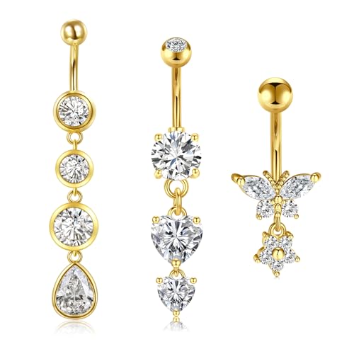 Rajnard Bauchnabelpiercing 14G Dangle Bauchbanane Barbell 10mm Chirurgenstahl baumelnden Bauchnabel Ringe Blume Schmetterling Herz Nabelpiercing Schmuck für Frauen von Rajnard