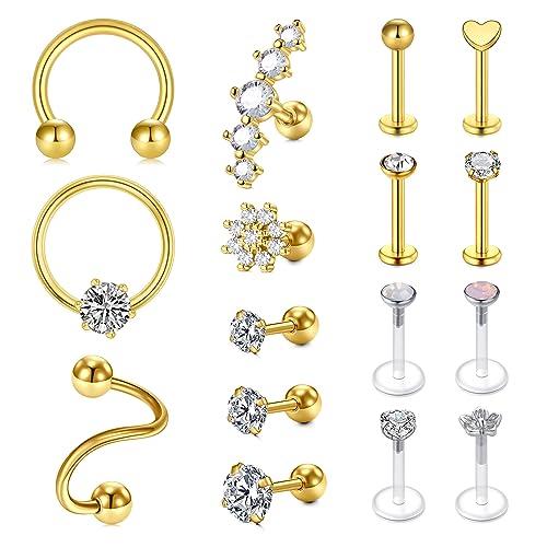 Rajnard Belly Button Bar 14G 8mm Gold Belly Bars Chirurgenstahl CZ Diamant Bauchnabel Piercing Nabel Bar Bauchnabel Ring Piercing Schmuck für Frauen Männer von Rajnard