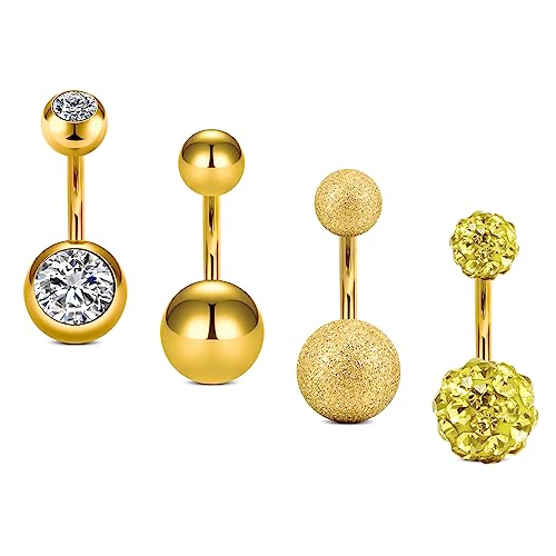 Rajnard Belly Button Bar 14G 8mm Gold Belly Bars Chirurgenstahl CZ Diamant Bauchnabel Piercing Nabel Bar Bauchnabel Ring Piercing Schmuck für Frauen Männer von Rajnard