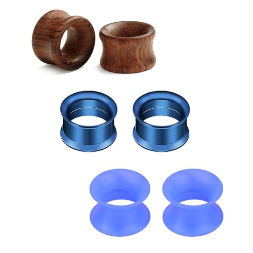 Rajnard Edelstahl Silikon Holz Tunnel Set 14mm Extra Weich und Flexibel Flesh Tunnel Ohr Plug Expander Hider Piercing Schmuck für Frauen und Männer Blau Holz von Rajnard