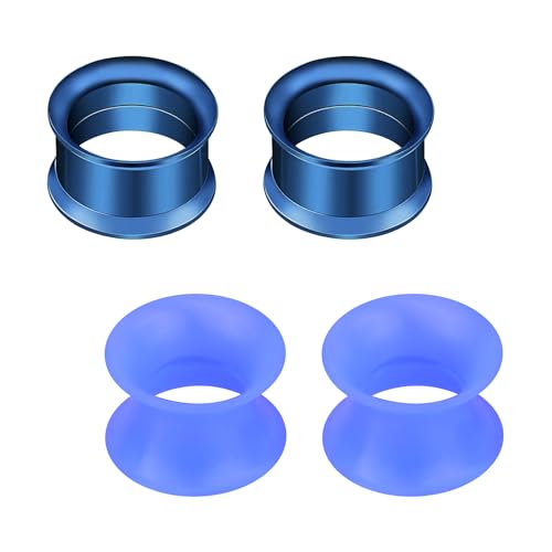 Rajnard Edelstahl Silikon Holz Tunnel Set 6mm Extra Weich und Flexibel Flesh Tunnel Ohr Plug Expander Hider Piercing Schmuck für Frauen und Männer Blau von Rajnard