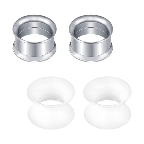 Rajnard Edelstahl Silikon Holz Tunnel Set 6mm Extra Weich und Flexibel Flesh Tunnel Ohr Plug Expander Hider Piercing Schmuck für Frauen und Männer Silber Weiß von Rajnard