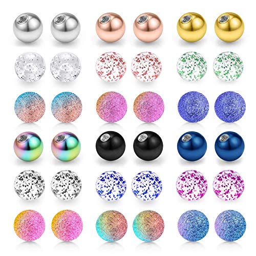 Rajnard Edelstahl & klares Acryl Piercing Kugel Ersatzkugeln Körperschmuck Piercing 14G 5mm Kugeln für Frauen Männer von Rajnard