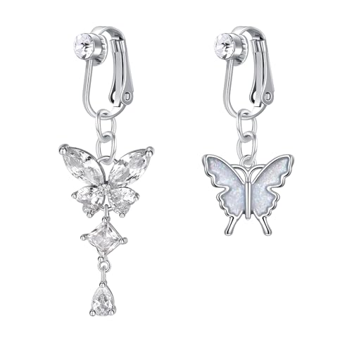 Rajnard Fake Bauchnabelpiercing Silber Gold Clip On Bauchnabel Piercing Chirurgenstahl Fake Belly Ring Piercing Herz Schmetterling CZ Diamant Piercing Schmuck für Damen Frauen von Rajnard