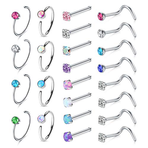 Rajnard Nasenpiercing CZ & Opaline Nasenringe 24pcs Chirurgenstahl Nasenring und Nasenstecker L-förmigen Body Piercing Schmuck für Männer Frauen von Rajnard