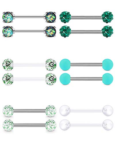 Rajnard Nippelpiercing Zungenpiercing Piercing stab 14G grün Nipplerings Barbell Chirurgischestahl zungenpiercing brustwarzenpiercing Flexible Retainer für Frauen Mädchen 14mm von Rajnard