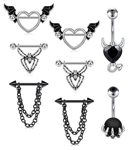 Rajnard NippleRings Nippel Piercing und Bauchnabelpiercing Chirurgenstahl Teufel Herz Perle für Frauen Piercing Schmuck 8St von Rajnard