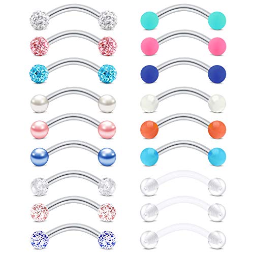 Rajnard Rook Ohrringe Augenbrauenpiercing 16G Chirurgischer Stahl BananeBarbell 10mm Cristal Ball Perle Turm Piercing Schmuckhalter für Frauen Mädchen 18St von Rajnard