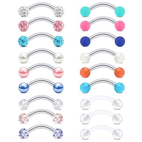 Rajnard Rook Piercing Ohrringe Augenbrauenpiercing 16G Chirurgischer Stahl BananeBarbell 8mm Cristal Ball Perle Turm Piercing Schmuckhalter für Frauen Mädchen 18St von Rajnard