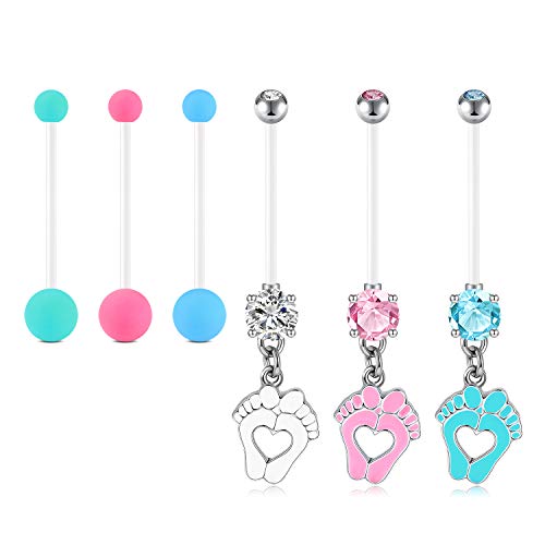 Rajnard Schwangerschaftpiercing Bauchnabel Bauchnabelpiercing Nabelringe 6 Stück für Mutterschaftssport Schwangere Frauen baumeln Babyfuß Flexibler Klarer Bauch Piercing Retainer 25mm von Rajnard
