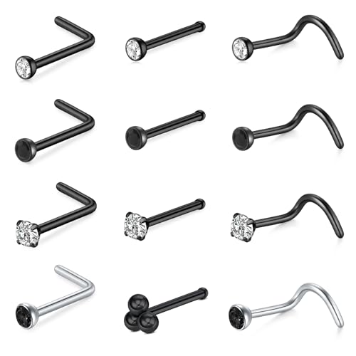 Rajnard Schwarzer Nasenring Studs Schraubensatz Edelstahl 0.6/0.8/1.0mm Nostril 7mm Bar für Frauen Männer Piercing Schmuck 22g / 20g / 18g von Rajnard