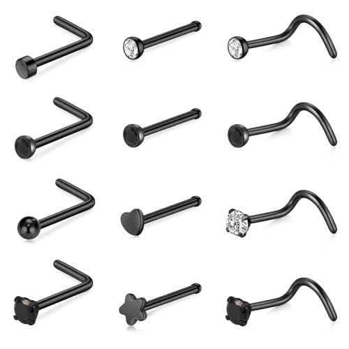 Rajnard Schwarzer Nasenring Studs Schraubensatz Edelstahl 0.6/0.8/1.0mm Nostril 7mm Bar für Frauen Männer Piercing Schmuck 22g / 20g / 18g von Rajnard