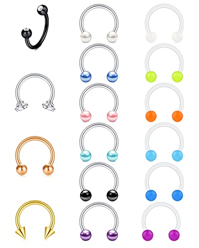 Rajnard Septum Piercing Septum Ring Piercing lippe Hoop 16G 10mm Chirurgenstahl Hufeisenring mit Perle Glow in Dark Ball Tragus Helix Ohrringe Piercing schmuck Damen Herren 16St von Rajnard