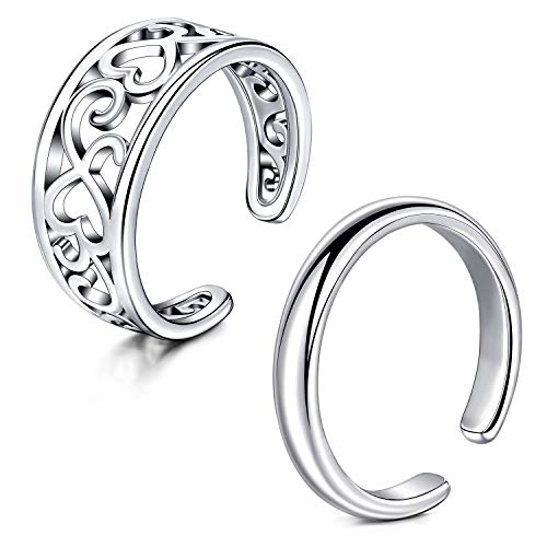 Rajnard Zehenring Knöchelring Chirurgischer Stahl Verstellbarer Bandring Fingergelenk Fußringe Für Frauen Mädchen Silber 2St. Set 2 von Rajnard